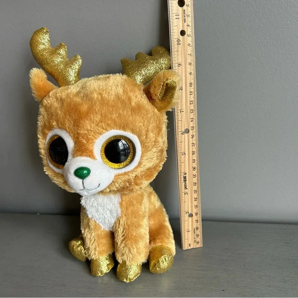 Retired TY Beanie Boos Glitzy Reindeer Gold Sparkly Antlers Medium Size 9 inch - Picture 3 of 10